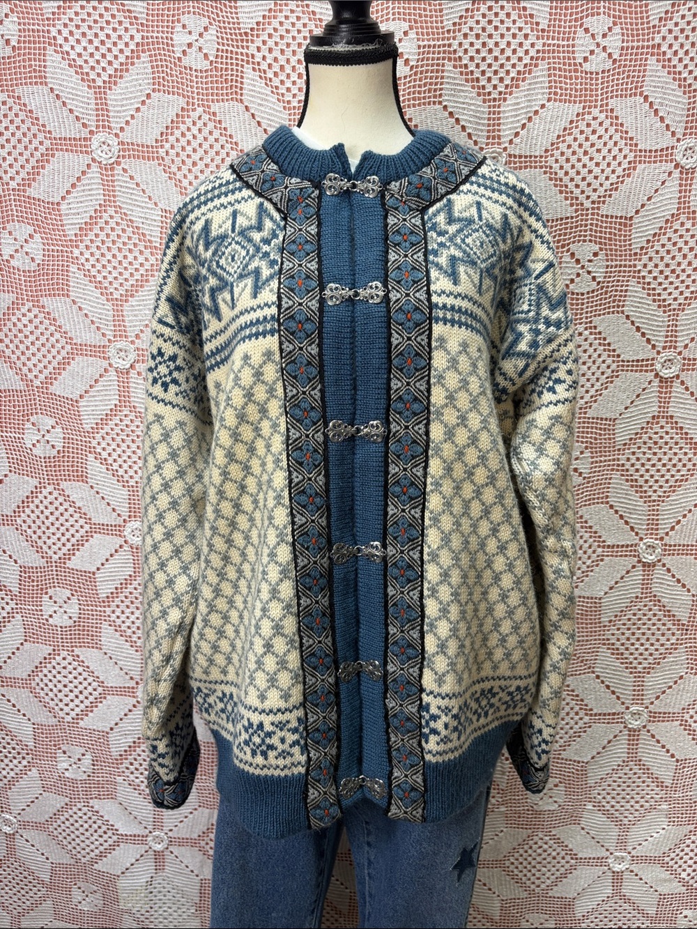 Vintage Dale Norwegian Pure Wool Nordic Cardigan XL